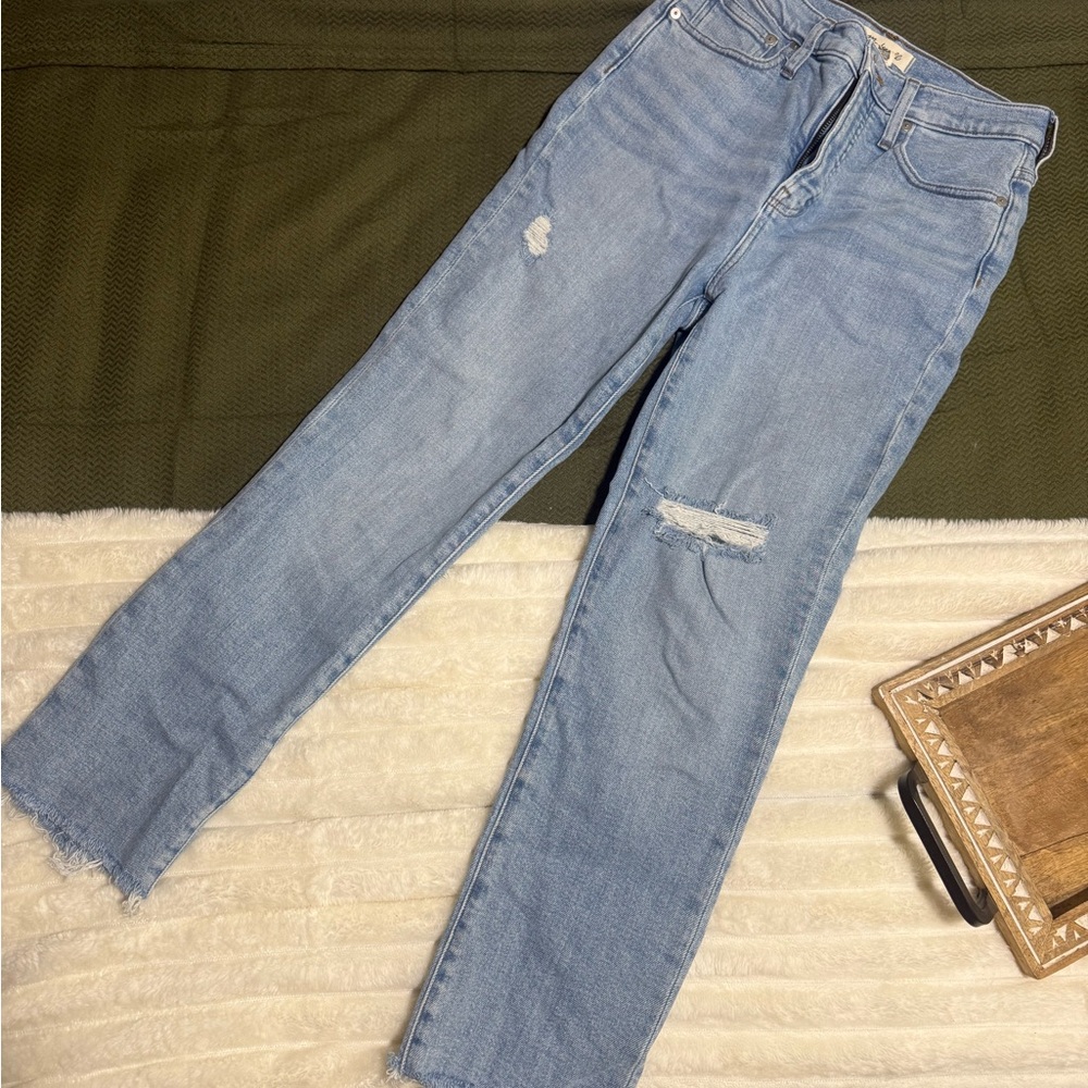 Madewell Light Blue Distressed Straight Leg Jeans